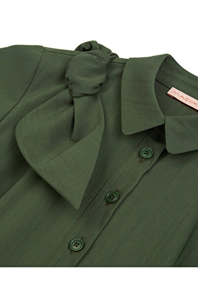 Machka Yün karışımlı fiyonklu elbise