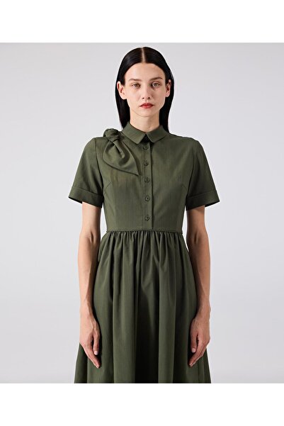 Machka Yün karışımlı fiyonklu elbise