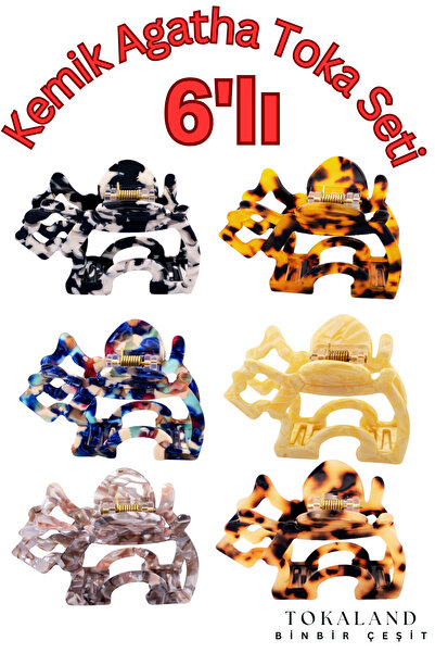 TOKALAND Agatha Köpek Lüks Asetat Mandal Toka - Kadın Model 6'lı Set Mandal Toka - Agatha Mandal Toka