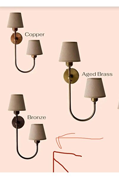 AKDENİZ AYDINLATMA ELEKTRİK MALZEMELERİ On-Off Düğmeli Çift Kollu Duvar Lambası & İkili Kumaş Şapkalı Eskitme Aplik