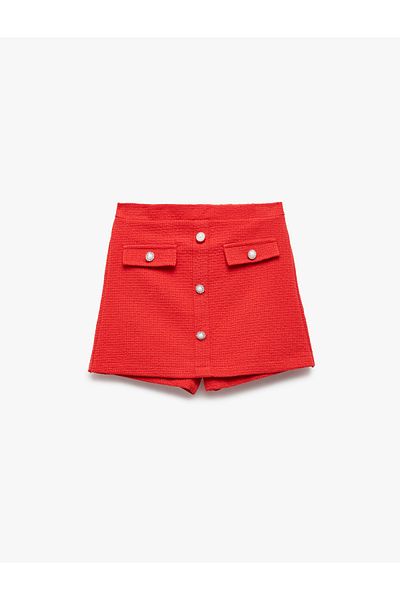 Koton Buttoned Pocket Detailed Tweed Shorts Skirt