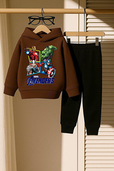 New Shine Avengers Printed Brown Unisex Sweatshirt Tracksuit Set
