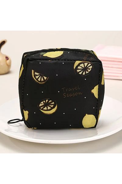 Hobi Kafe Lemon Figured Zippered Women's Pad Storage Bag - Wallet