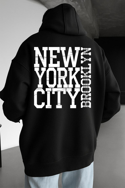 CLASSY.MODA سويت شيرت بقلنسوة مطبوع عليه مدينة نيويورك بروكلين للجنسين - قماش...