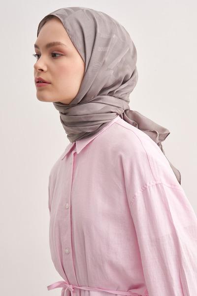 carell Text Pattern Jacquard Italian Silk Shawl Ash Gray