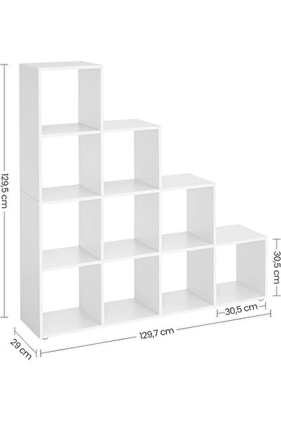VASAGLE Bookcase with 10 compartments, storage unit for decorations, 29x129x129cm, white