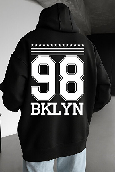 CLASSY.MODA 98 BKLYN Hanorac oversize unisex cu glugă imprimată – țesătură cu...