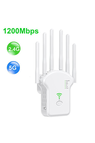 Choice7 EU Plug 2.4G 5G 1200M White WiFi Repeater Wireless Router 1200Mbps High 6 Antenna Network Amplifier