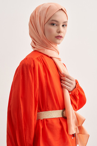 carell C Pattern Monogram Cotton Silk Shawl Salmon