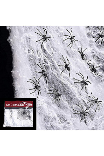 Yelyan Set of 2 spider webs with 6 artificial spiders for Halloween Yelyan, polyester/plastic, white/black