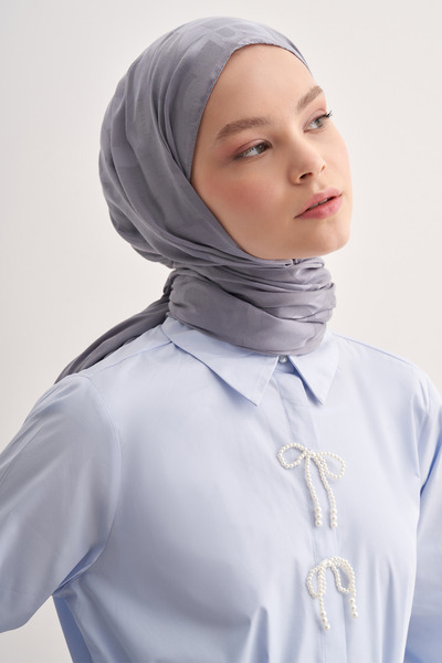 carell Silver gray jacquard italian silk shawl with writing pattern