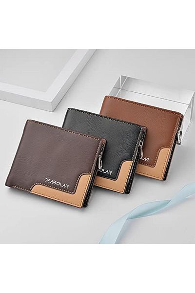 Generic Leather Wallet for Men, RFID Blocking Slim Multi-Card Wallet with Zipper Coin Pocket