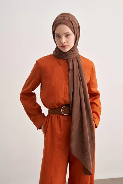 carell Text Pattern Jacquard Italian Silk Shawl Ashy Brown