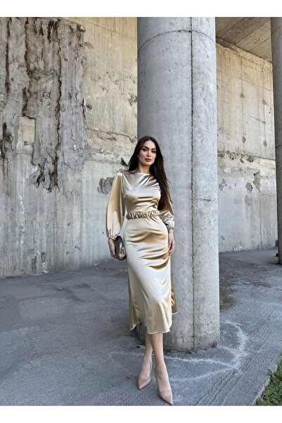 zoezoe Calia Kemer Detay Saten Elbise 95416