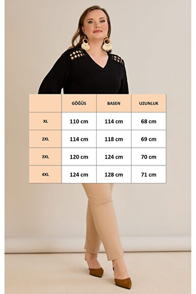 FOR ESRA BIG TREND Γυναικεία μπλούζα με μανίκια ώμου σε μεγάλο μέγεθος με κηρήθρα με λέιζερ με λαιμόκοψη V, ελαστική μπλούζα βισκόζης με μανίκια τριών τετάρτων