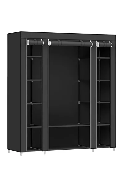 SONGMICS Fabric Wardrobe, Portable Wardrobe, with Shelves and Hanging Rail, 150x45x175cm, Black