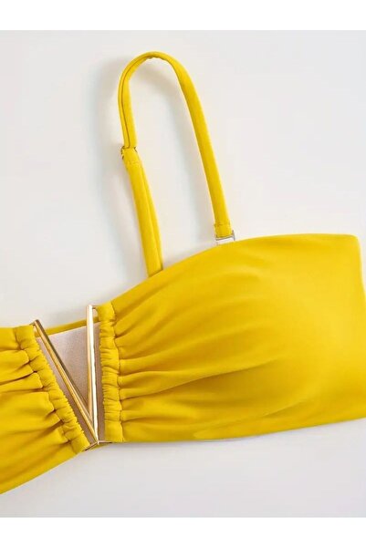 TRAJE DEN Solid Color 2 Piece Bikini, V Neck.