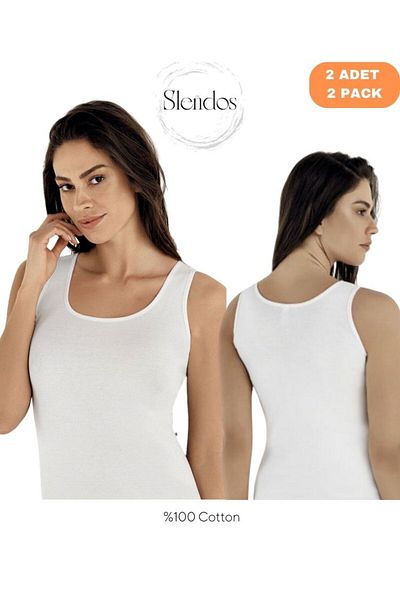 Şahinler Women'S, Basic, Wide Strap, 100% Cotton 2-Piece Ribbed Undershirt