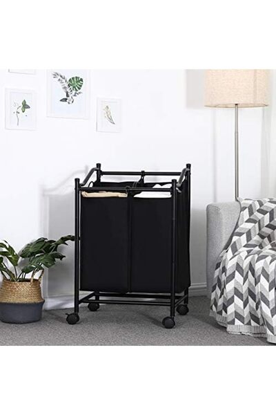 AC BOX Laundry Sorter, with Wheels and 2 Compartments, Laundry Basket, Removable Bag Laundry