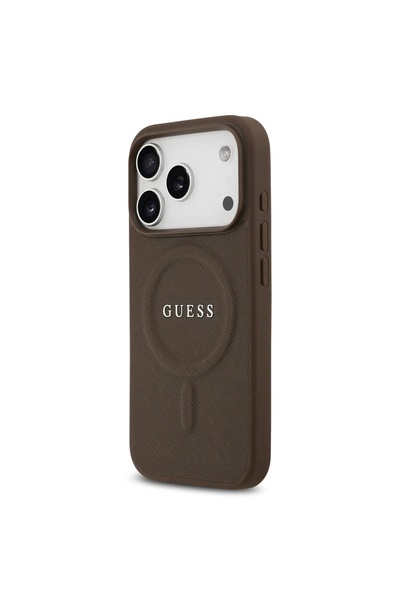 Guess MagSafe PU Saffiano Leather Case for iPhone 17 Pro Max, Slim Profile, Drop Protection – Brown