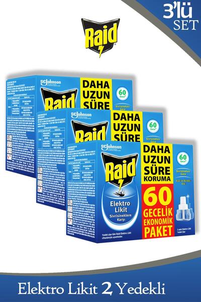 Raid Elekro Likit 2 Yedek 60 Gece Ekonomik Paket (Sivrisineklere Karşı) x 3 Adet