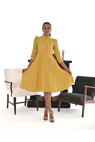 Büşra Moda Tasarım B4443 Kemerli şifon desenli günlük elbise