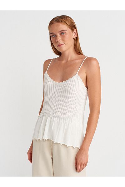Dilvin 10792 Thin Textured Knitwear Blouse with Strap-Ecru