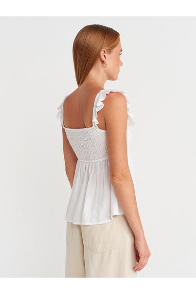 Dilvin 50873 Ruffled Blouse-White