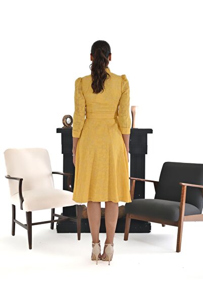 Büşra Moda Tasarım B4443 Kemerli şifon desenli günlük elbise