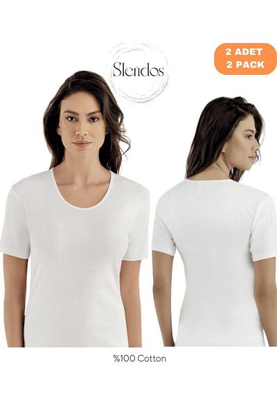 Şahinler Women'S, Basic, 100% Cotton, Rib Crochet Short Sleeve 2-Piece Undershirt/T-Shirt