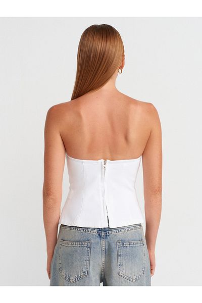 Dilvin 50880 Strapless Peplum Top-Ecru