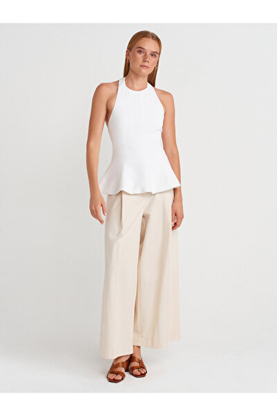 Dilvin 50887 Halter Neck Peplum Top-Ecru