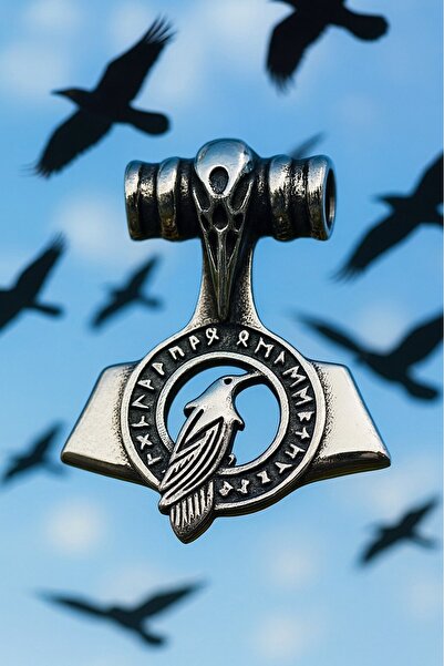 voyageaccessory قلادة Mjolnir من Viking Thor - بتفاصيل غراب ورونيك / قلادة ال...