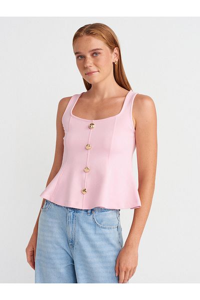 Dilvin 31979 Buttoned Peplum Top-Powder Pink
