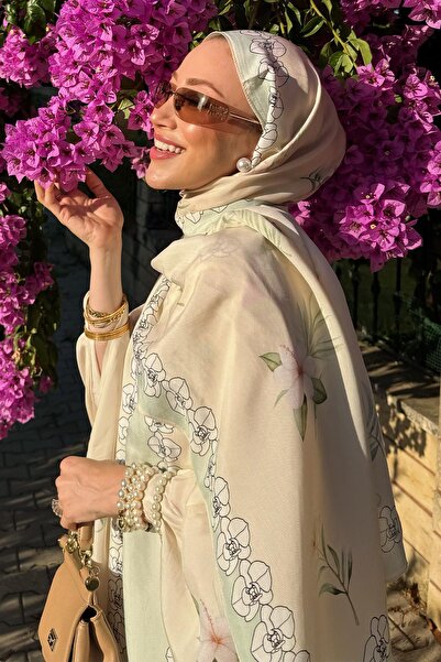 carell Seda Aydın'ın Tercihi Rosmina Krem Monogram Floş Şal