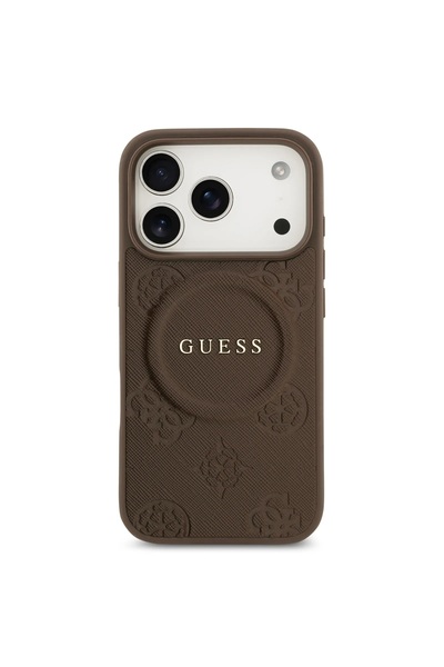 Guess MagSafe PU Leather Case for iPhone 17 Pro Max, Classic Logo & Hot Stamp, MagSafe – Brown