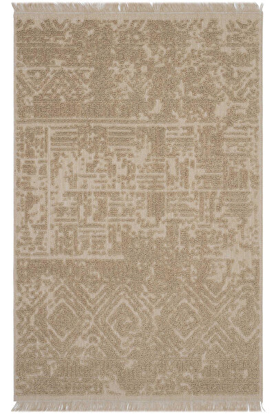 Cool Halı Rustika Bej Jüt Halı Bohem Eskitme Vintage Etnik Desenli İskandinav...