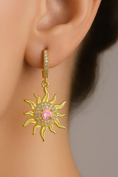 TAKIŞTIR أقراط من الفولاذ على شكل شمس ذهبية اللون (زوج)