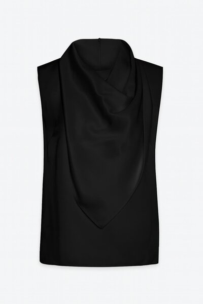 Setre Black Drape and Collar Detailed Sleeveless Blouse