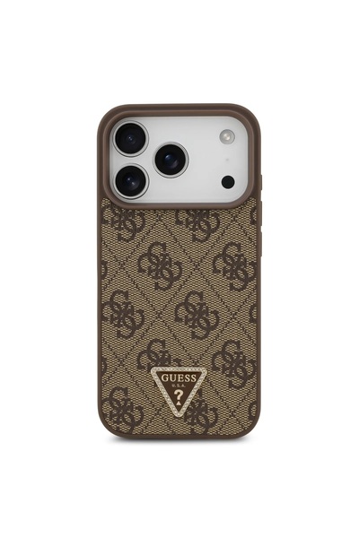Guess MagSafe 4G PU Leather Case for iPhone 17 Pro, Brown, Triangle Logo, MagSafe Compatible, Brown
