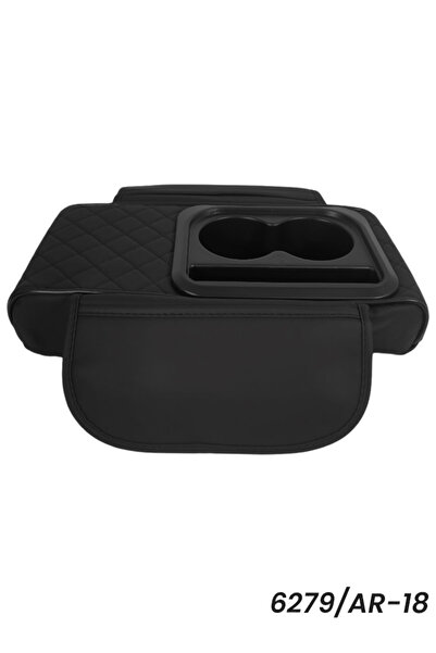 Generic Car Armrest Cushion with Cup Holder 6279/AR-18 PU Leather Memory Foam Console Organizer Black