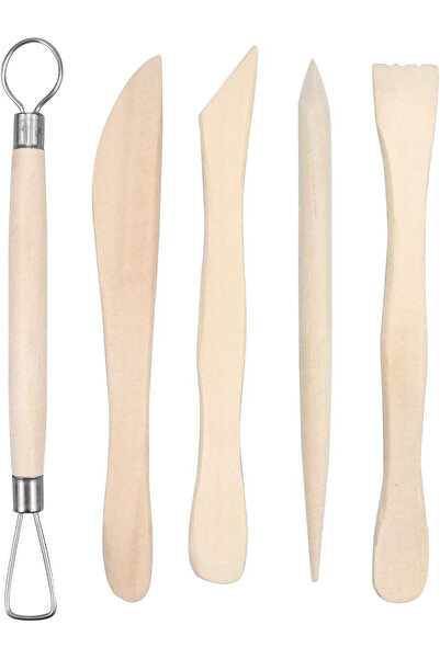 kissral Set de 6 instrumente de modelat lut, lemn/metal,/argint, 14-16 cm