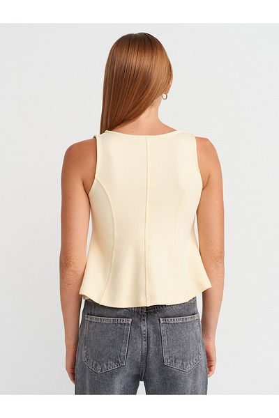 Dilvin 31979 Buttoned Peplum Top-Light Yellow
