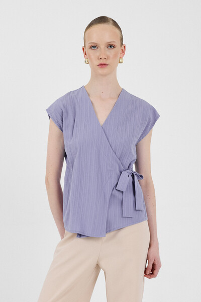 Rays Lilac Double Breasted Collar Tie Detailed Blouse 8025A