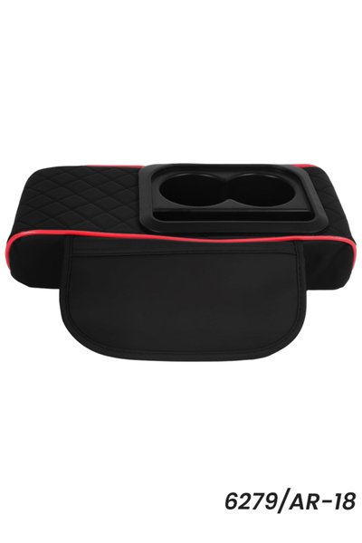 Generic Car Armrest Cushion with Cup Holder 6279/AR-18 PU Leather Memory Foam Console Organizer Black & Red