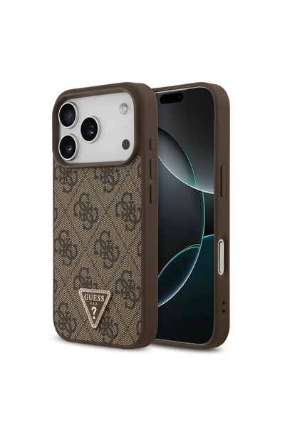 Guess MagSafe 4G PU Leather Case for iPhone 17 Pro, Brown, Triangle Logo, MagSafe Compatible, Brown