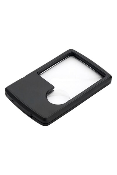 dalip Lupă dreptunghiulară din plastic cu LED și buton pornit/oprit, 4,5x4,5cm, x3, diametru 2cm x6, neagră