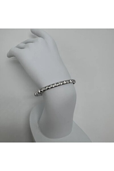 TAKIŞINA Özel Seri Silver Kare Taş Detay Kelepçe Bileklik - Silver