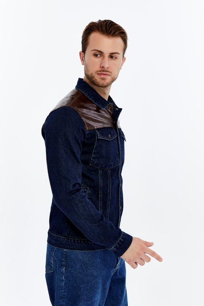 CHOS7N Ανδρικό δερμάτινο τζιν μπουφάν Niche Design Καθημερινή χρήση