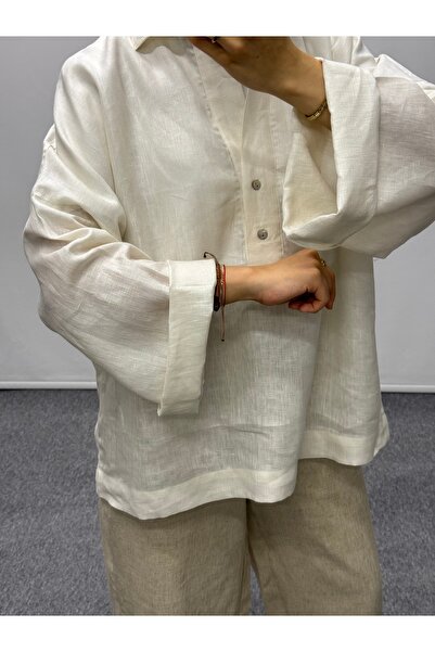 yeap collection Polo Yaka Ham Keten Gömlek